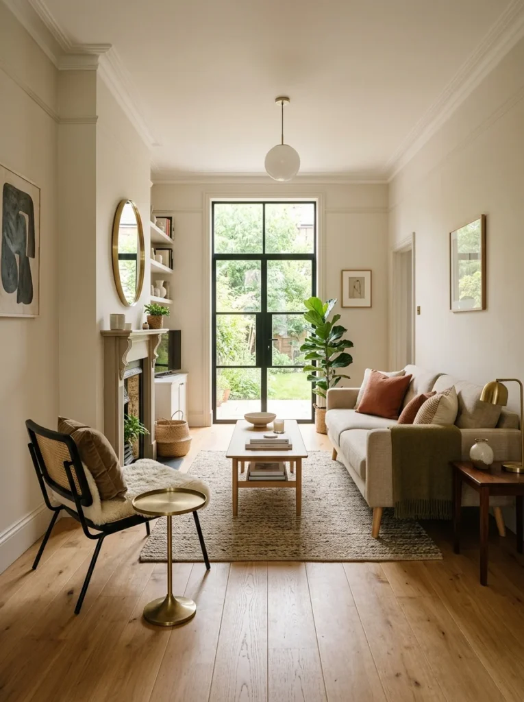 Two compact modular loveseats arranged flexibly in a stylish apartment living room.