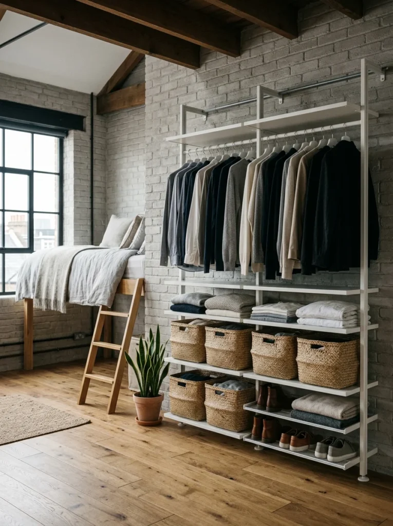 IKEA STOLMEN transformed into an open wardrobe.