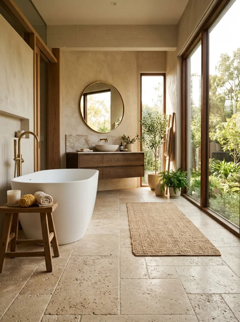 Botanical wallpaper creating a bold powder room design.
