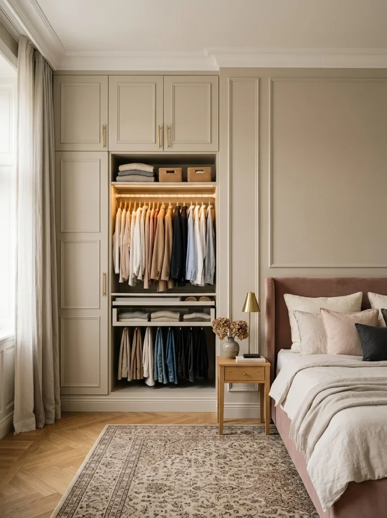 IKEA PAX wardrobe customized to look built-in.
