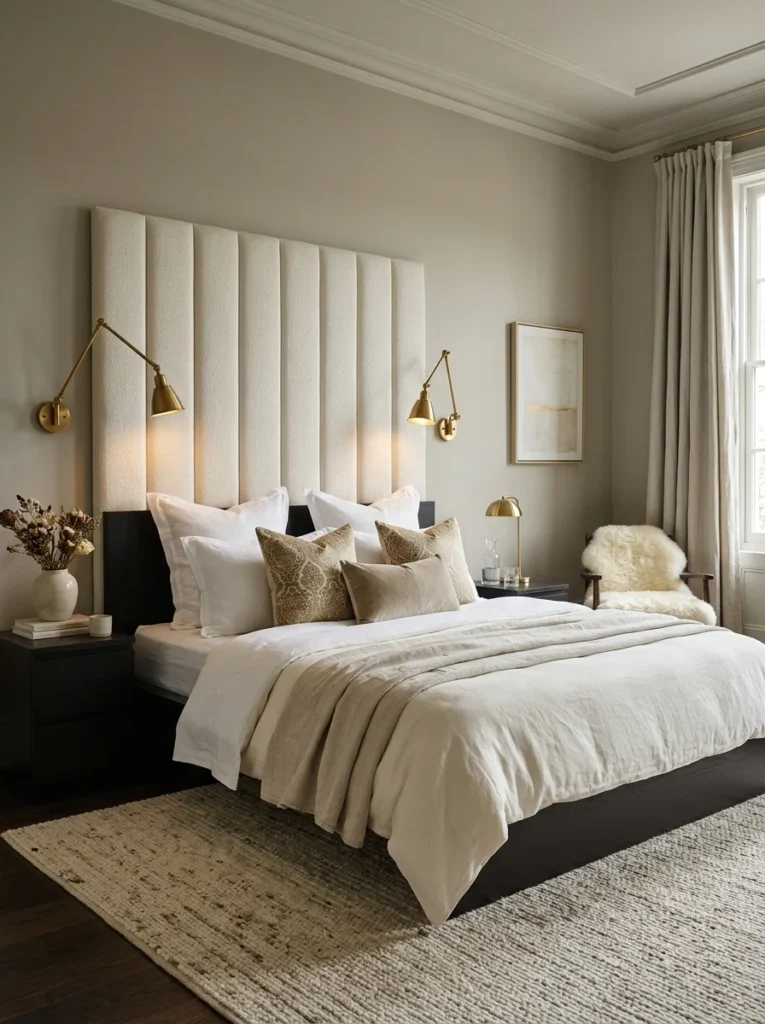 IKEA MALM bed with a custom upholstered headboard.