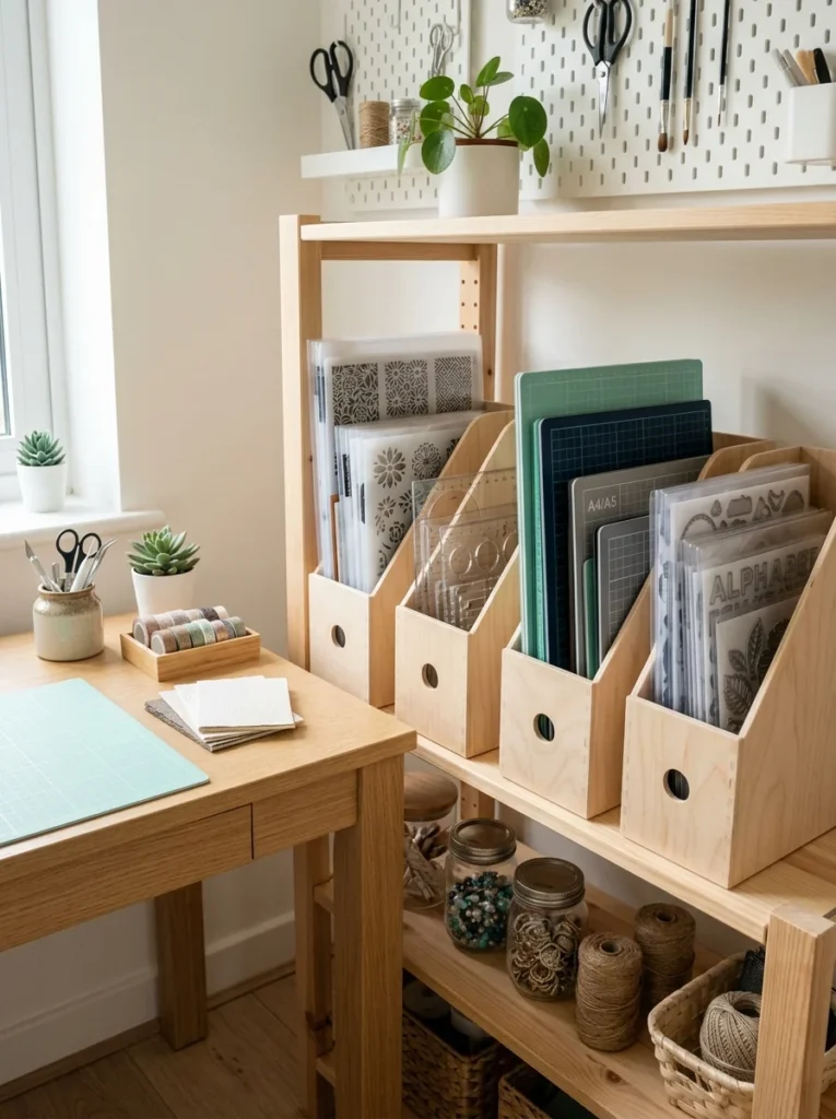 Magazine file organizer storing craft templates.