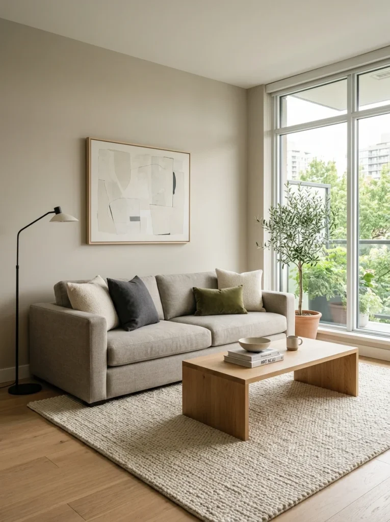 Modern sofa paired with a simple low-profile coffee table.