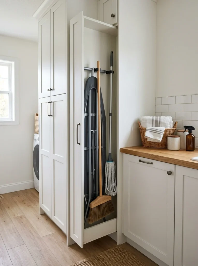 Ventilated drying cabinet for air-drying clothes in a laundry room.