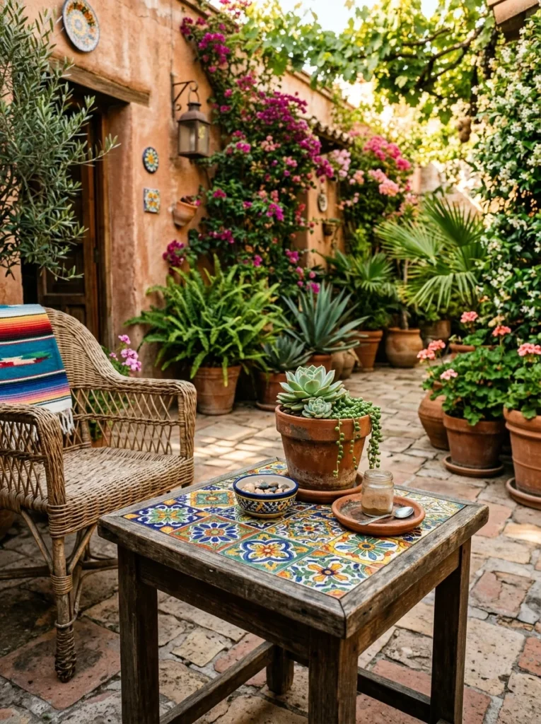 Side table featuring colorful Talavera tile tabletop.