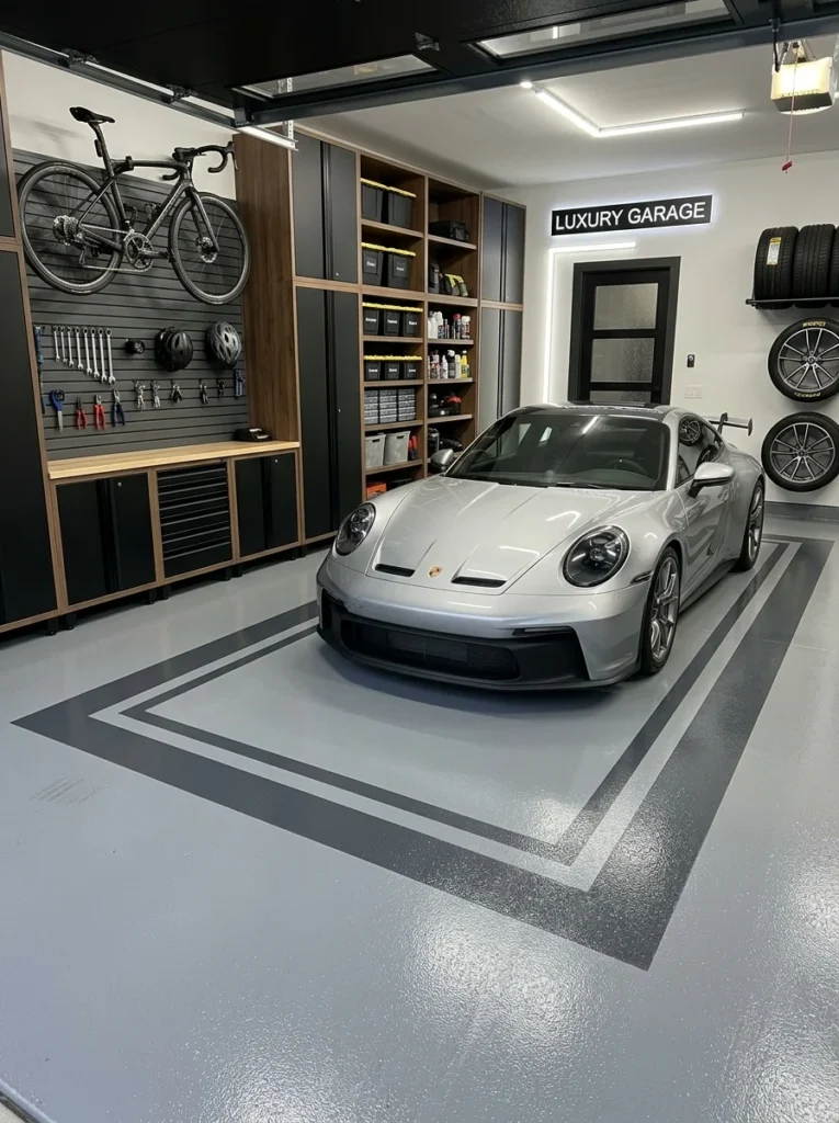 Two-tone garage floor border.