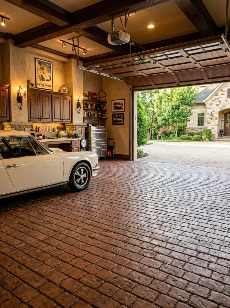 Brick-look garage floor overlay.