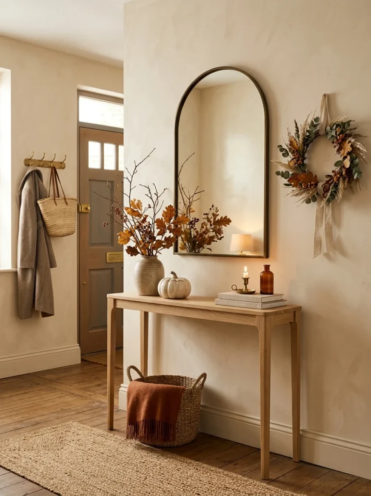 Subtle seasonal decor styling a welcoming entryway