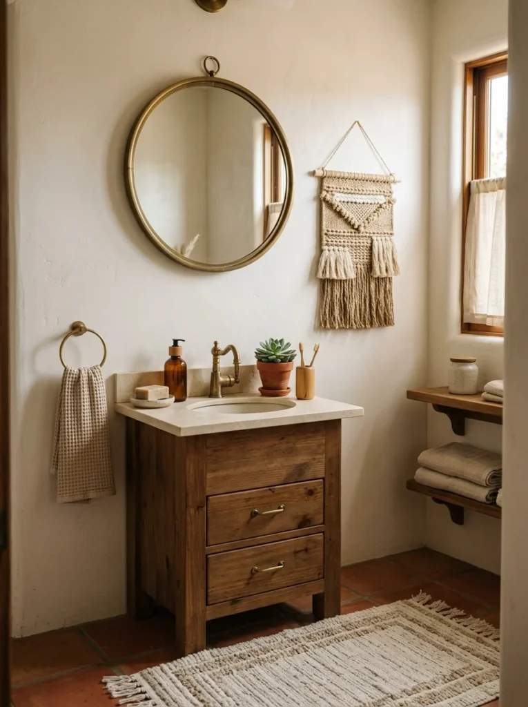 Small powder room featuring a framed personal travel photograph.