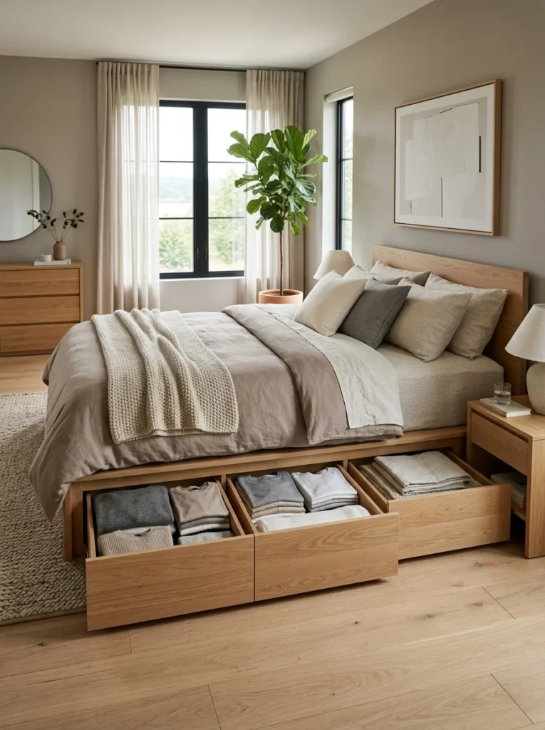 Platform bed with built-in storage drawers