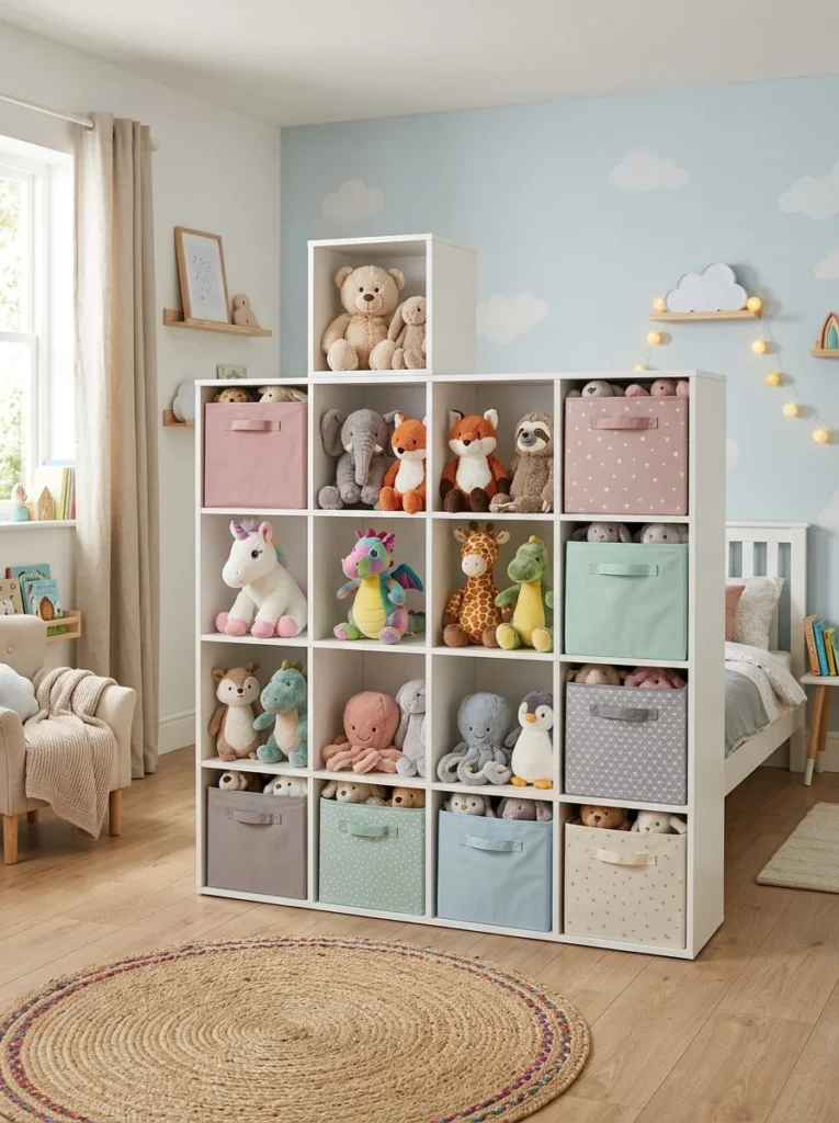 Cube organizer combining stuffed animal display and storage