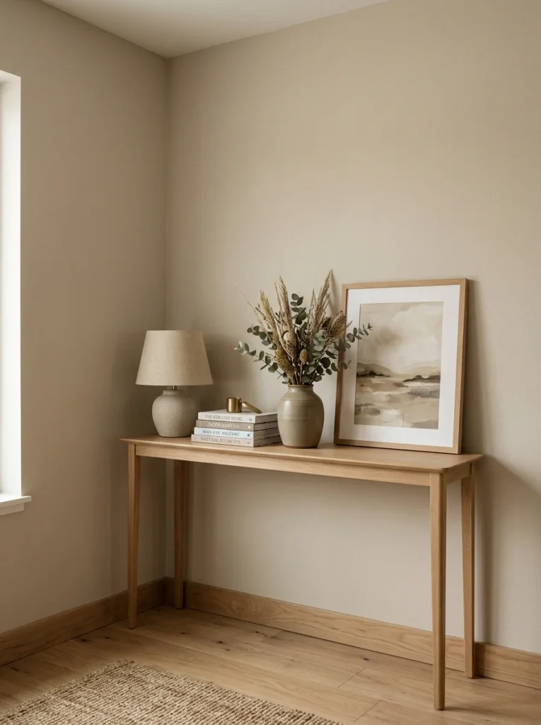 Space-saving corner shelf unit in a small living room