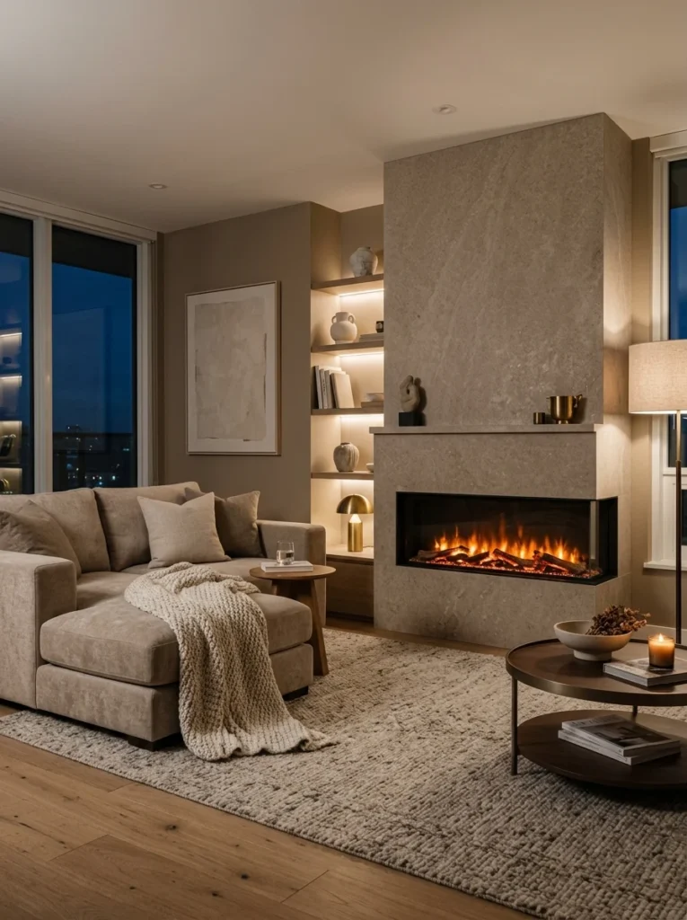 Cozy window seat in a bright living room corner