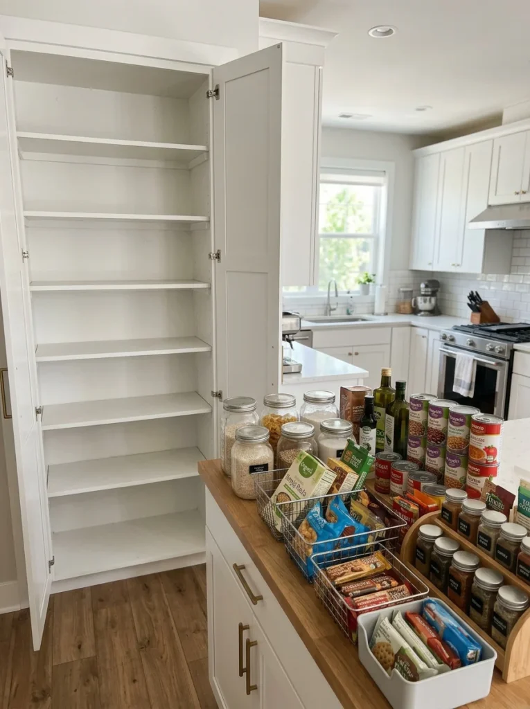 Empty pantry prepared for a complete organization makeover