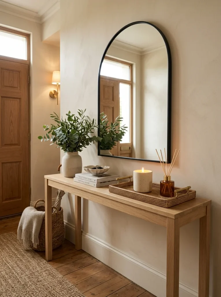 andle and reed diffuser creating a welcoming entryway scent