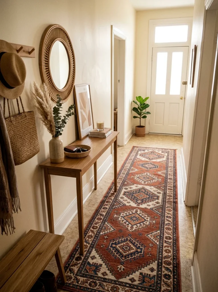 Washable patterned runner for a busy family entryway