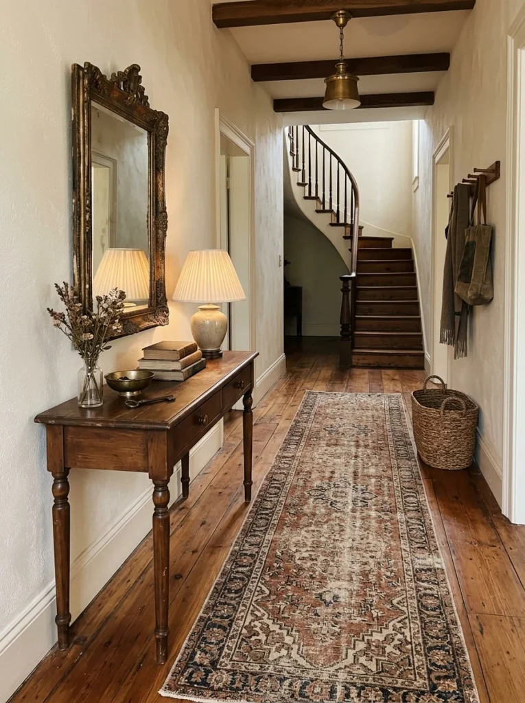Vintage Persian-style runner in a traditional entryway