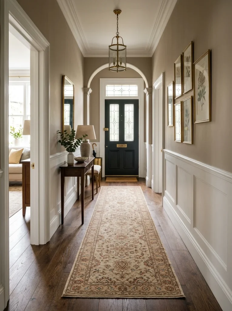 Properly sized runner leaving visible floor along entryway edges