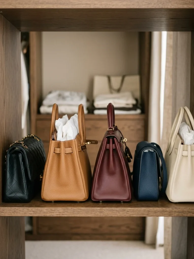 Handbags stuffed with tissue paper to maintain their shape