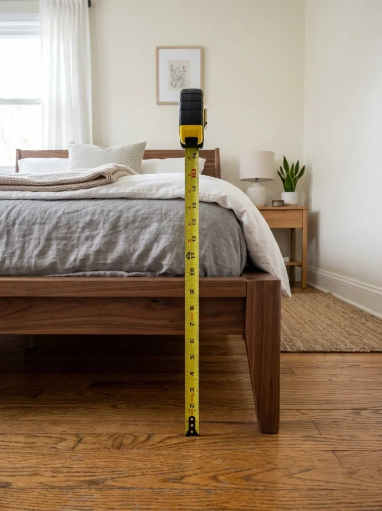 Measuring clearance beneath a bed before choosing storage
