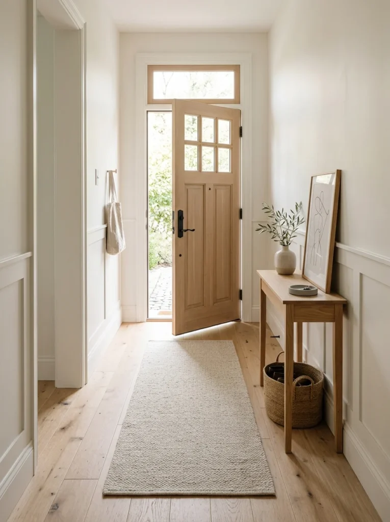 Neutral oatmeal runner creating a calm entryway