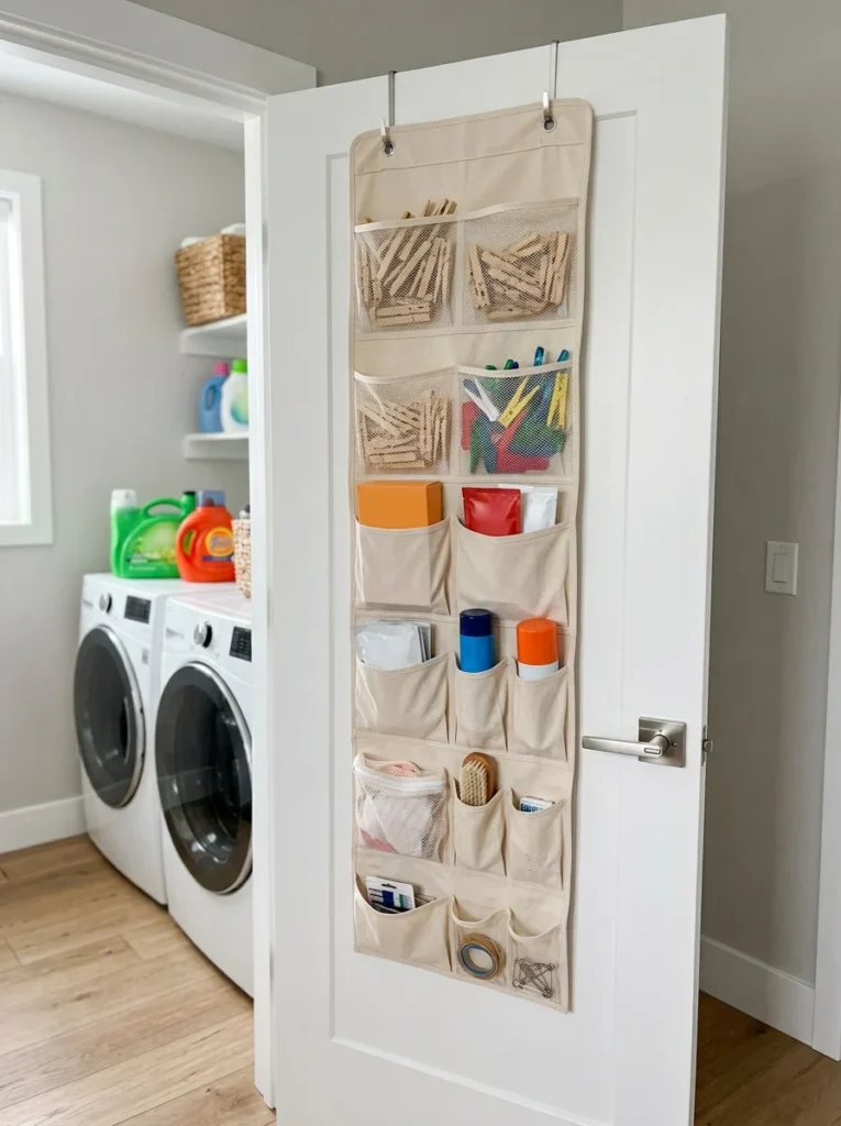 Over-the-door organizer for small laundry supplies