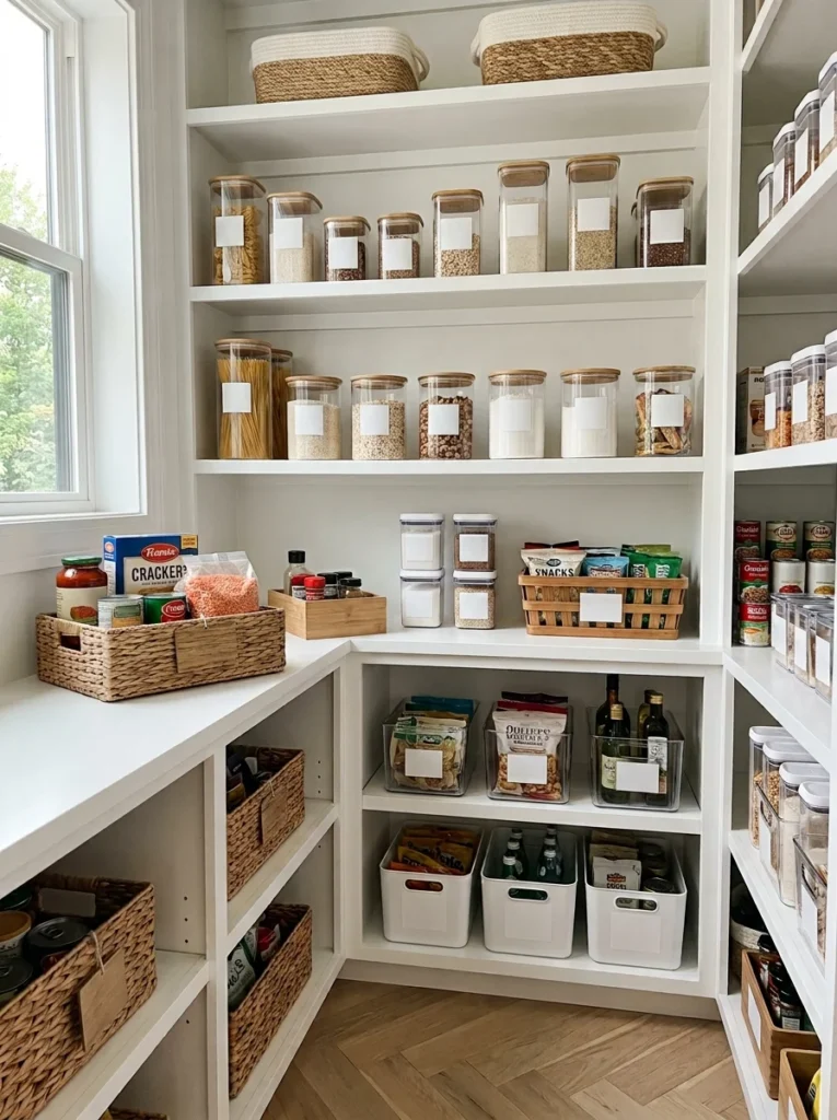 Pantry being reassessed and reorganized during a seasonal refresh