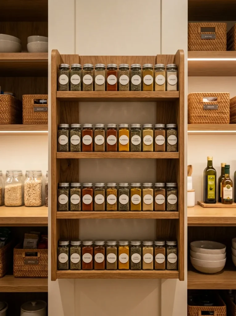 Stackable organizers displaying canned goods in a pantry