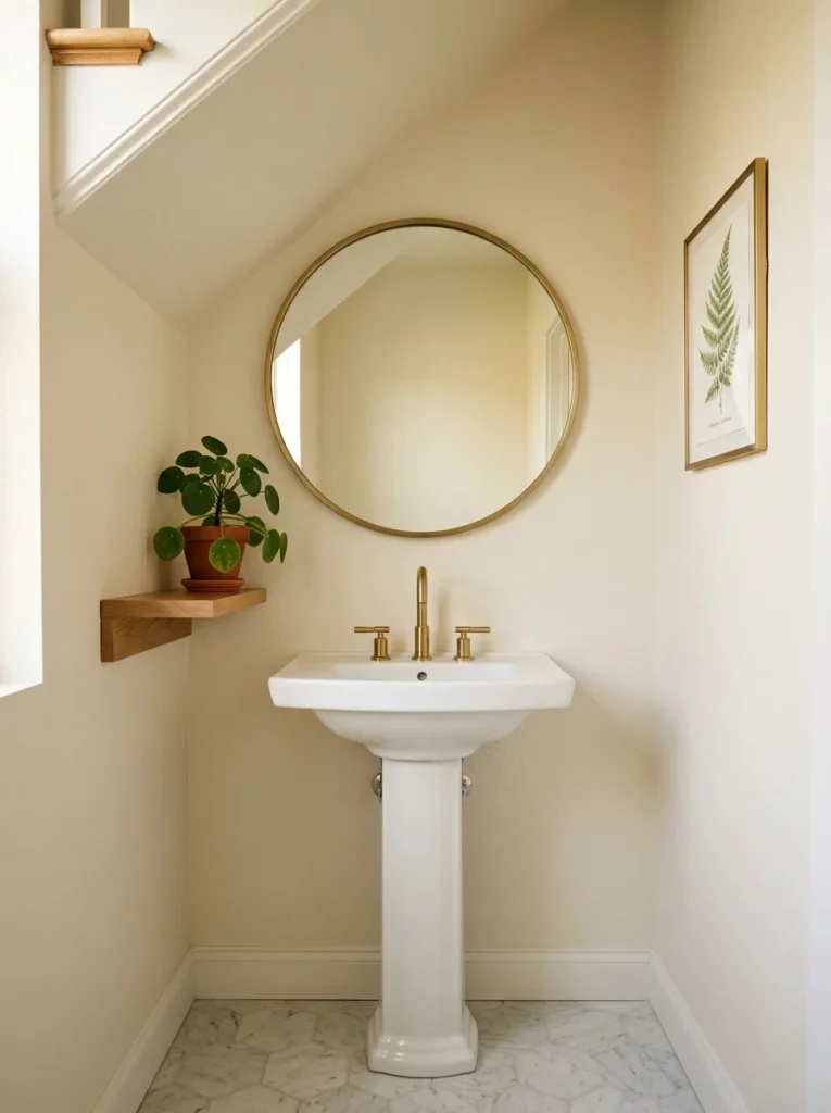 Minimal small powder room with carefully curated decor and no clutter.