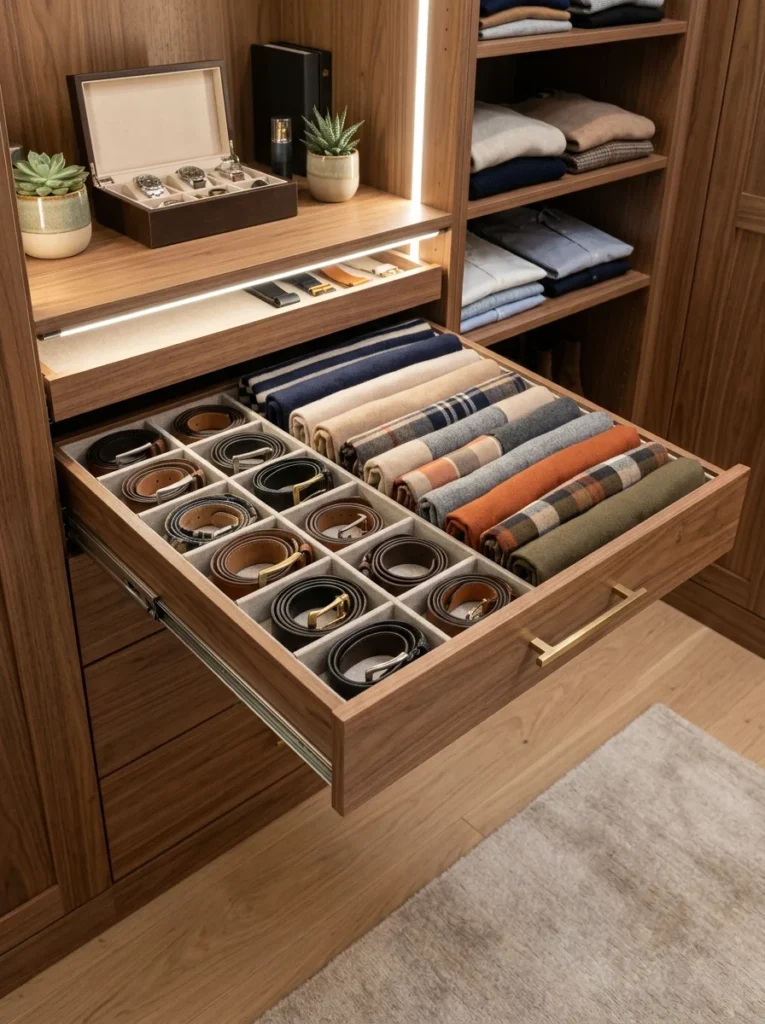 Pull-out rack organizing scarves and accessories