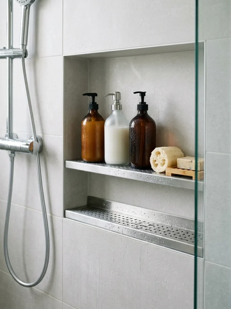 Drainage tray keeping shower bottle storage clean and dry
