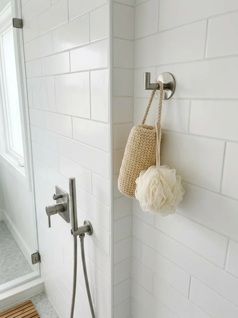 Hanging hook keeping a loofah and sponge dry