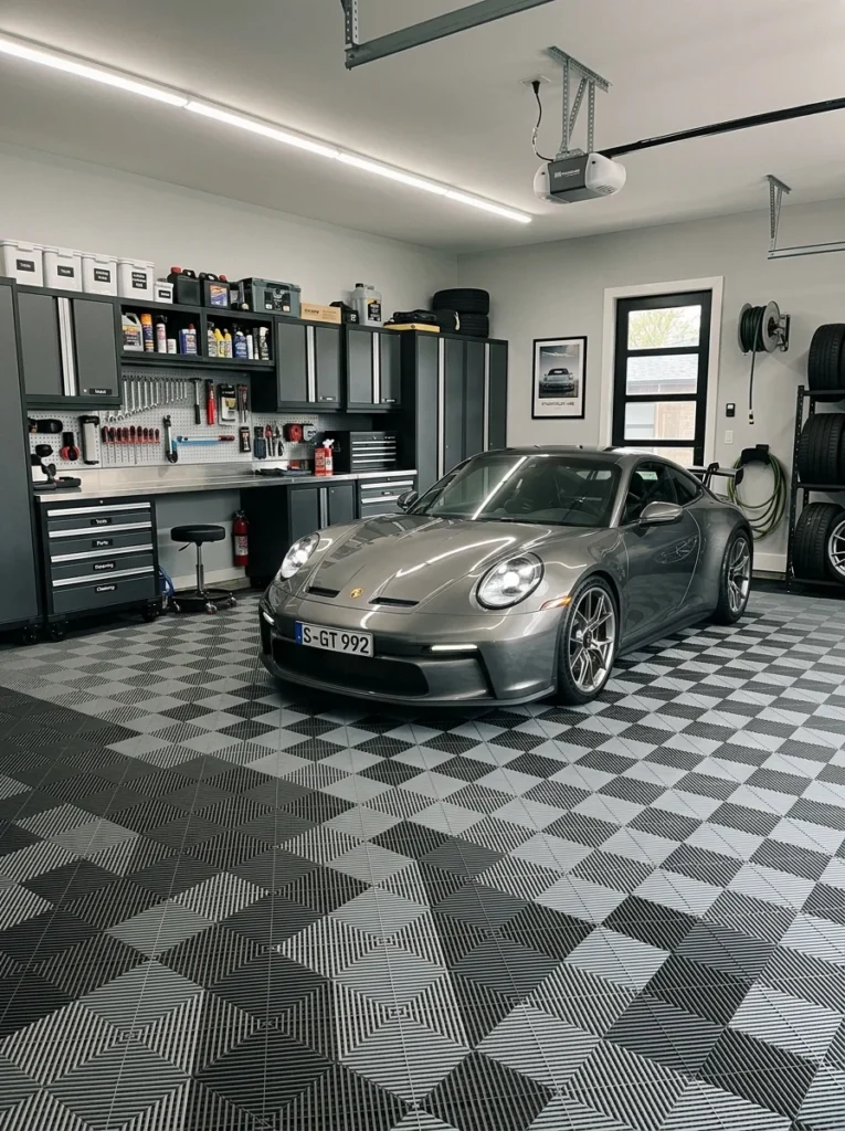 Interlocking garage floor tiles.