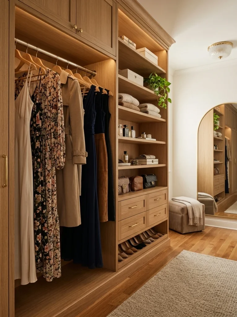 Full-height closet section for dresses and long coats