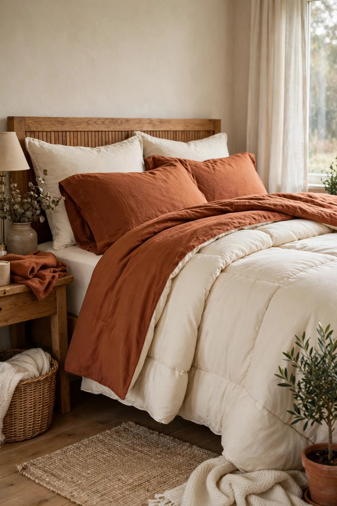 Flannel bedding layers on a bed