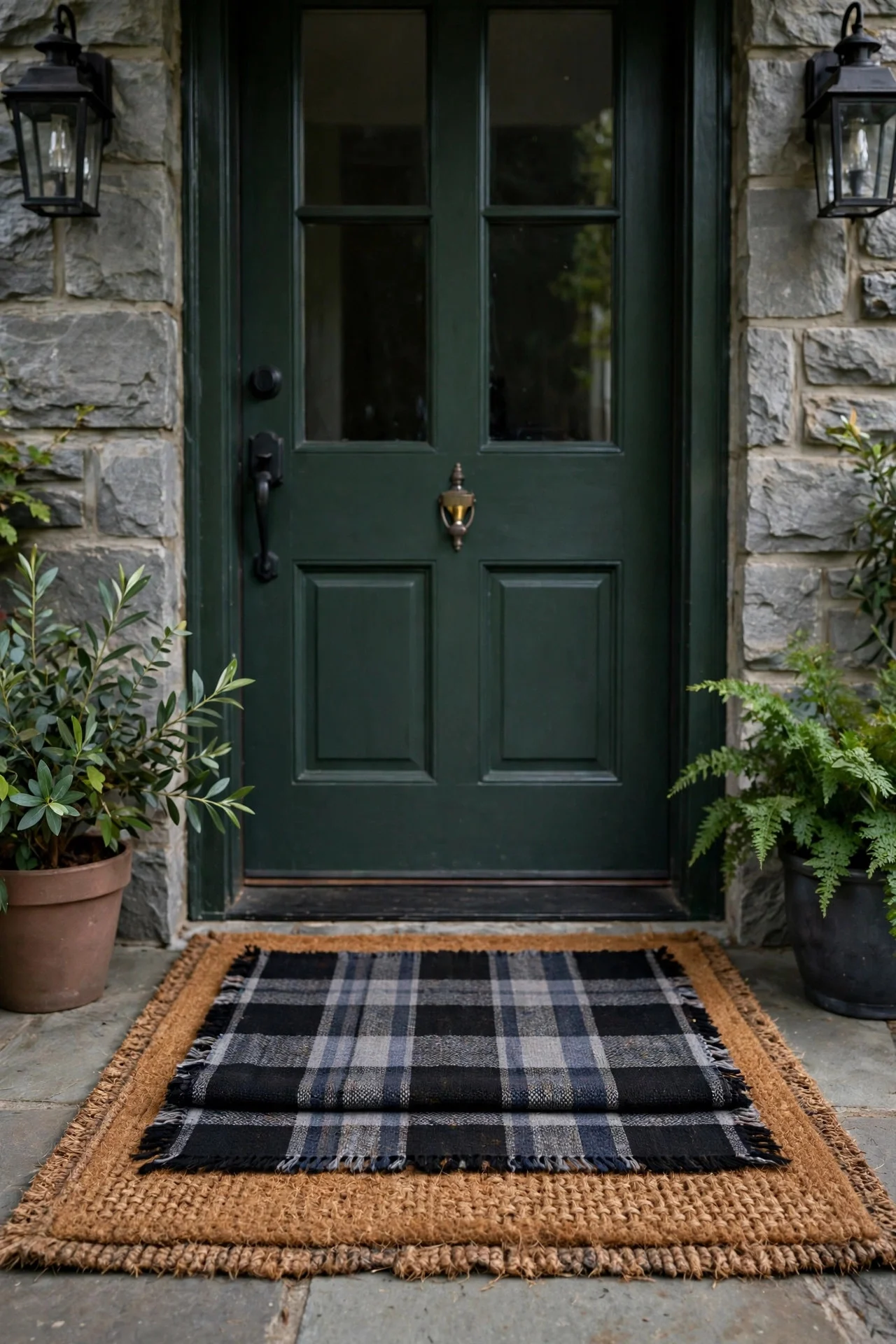 Layered doormats at a front door