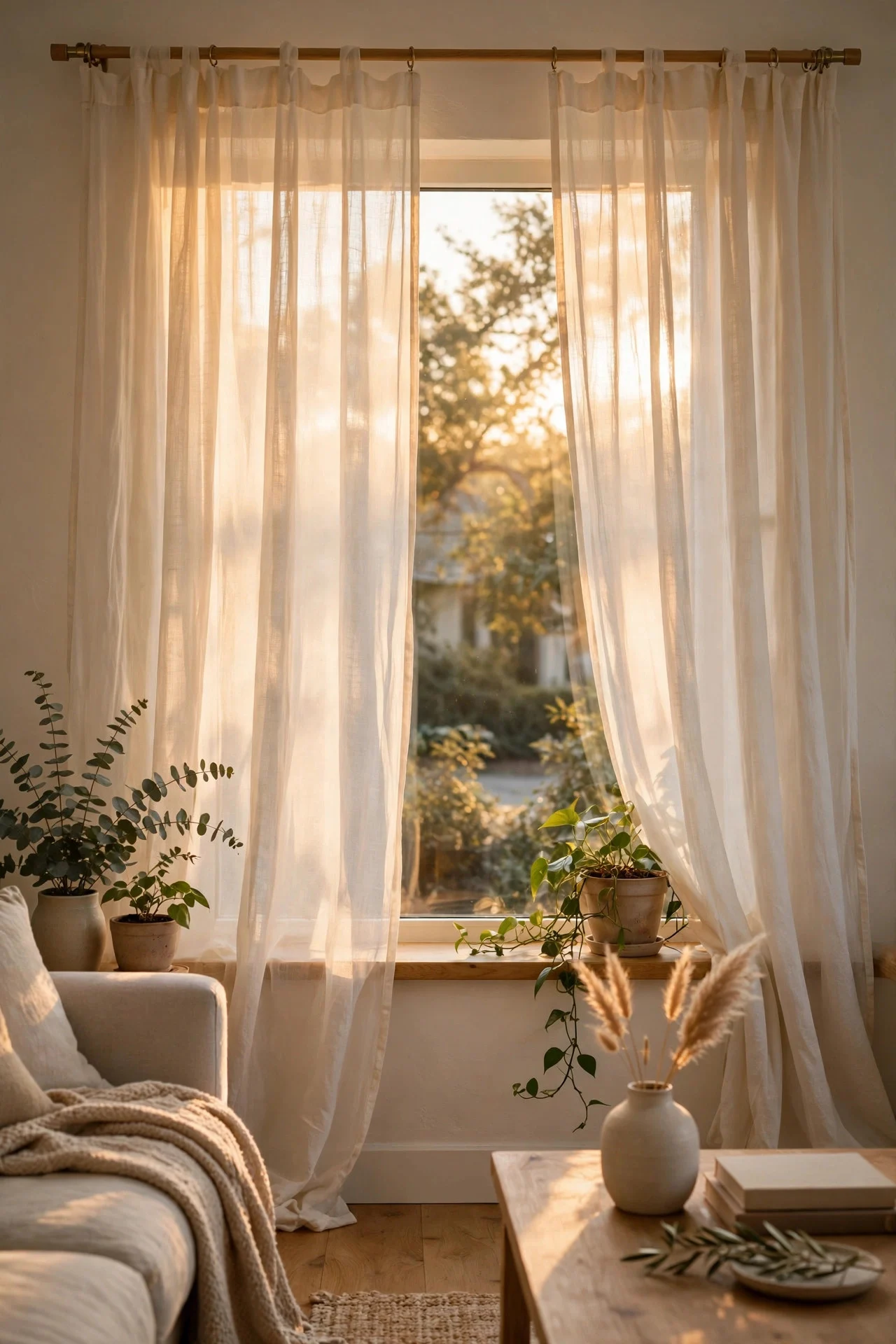 Warm sheer curtains in a living room