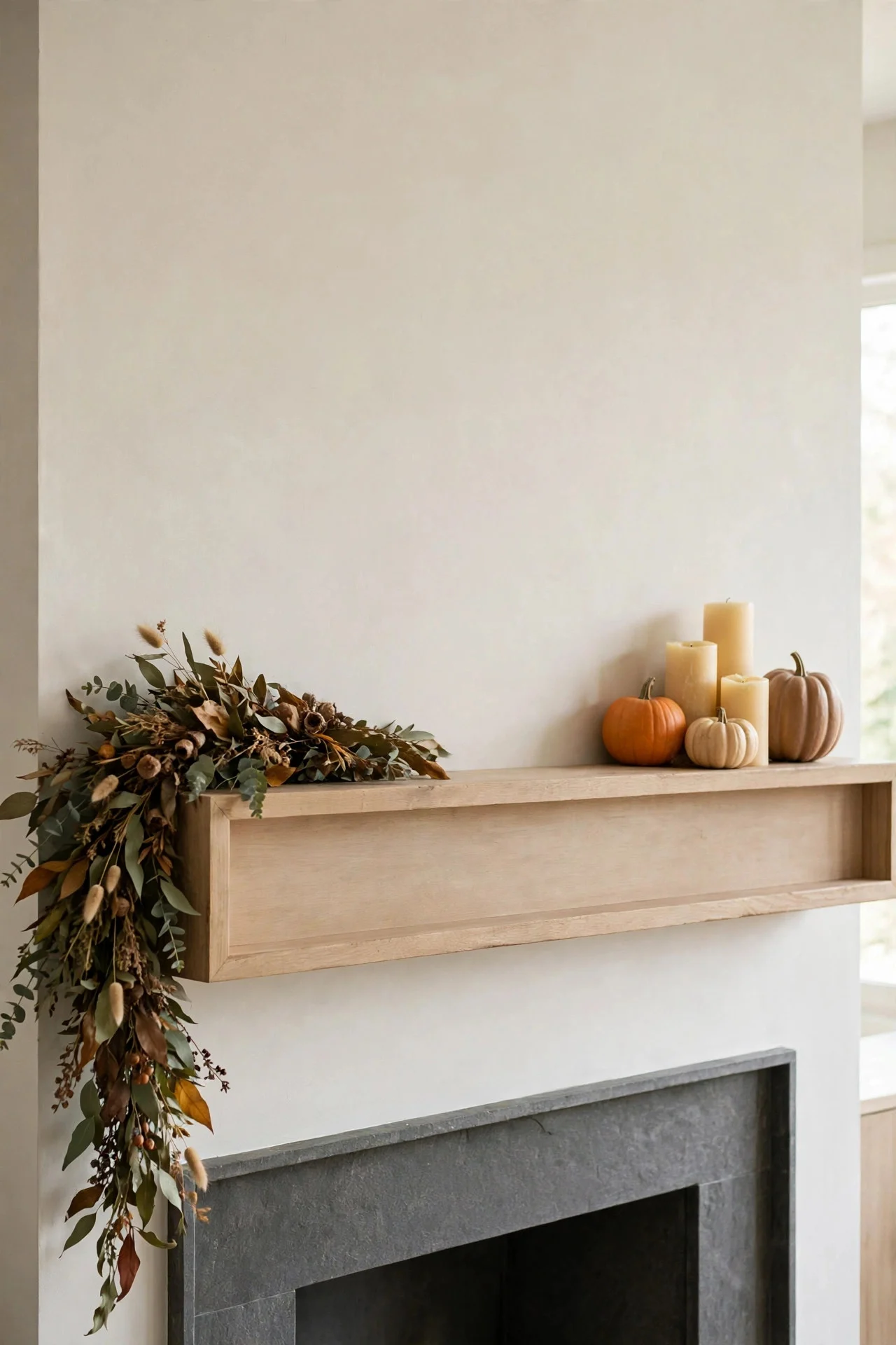 Modern asymmetric fall mantel styling