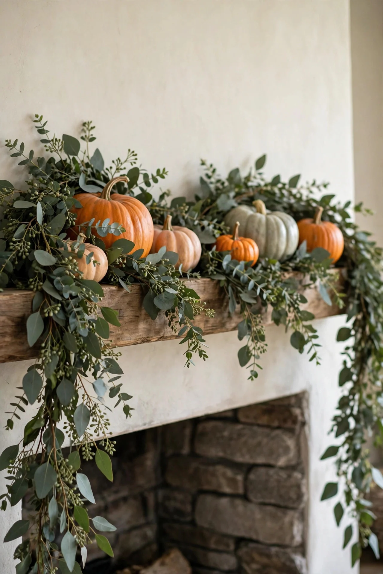 Eucalyptus garland base layer on a mantel