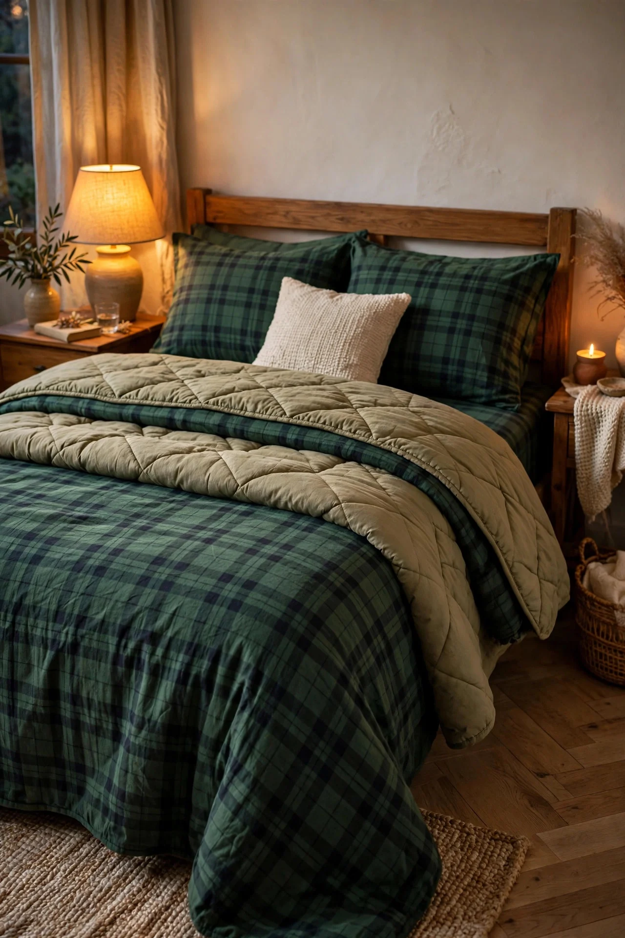 Plaid flannel sheets on a cozy fall bed
