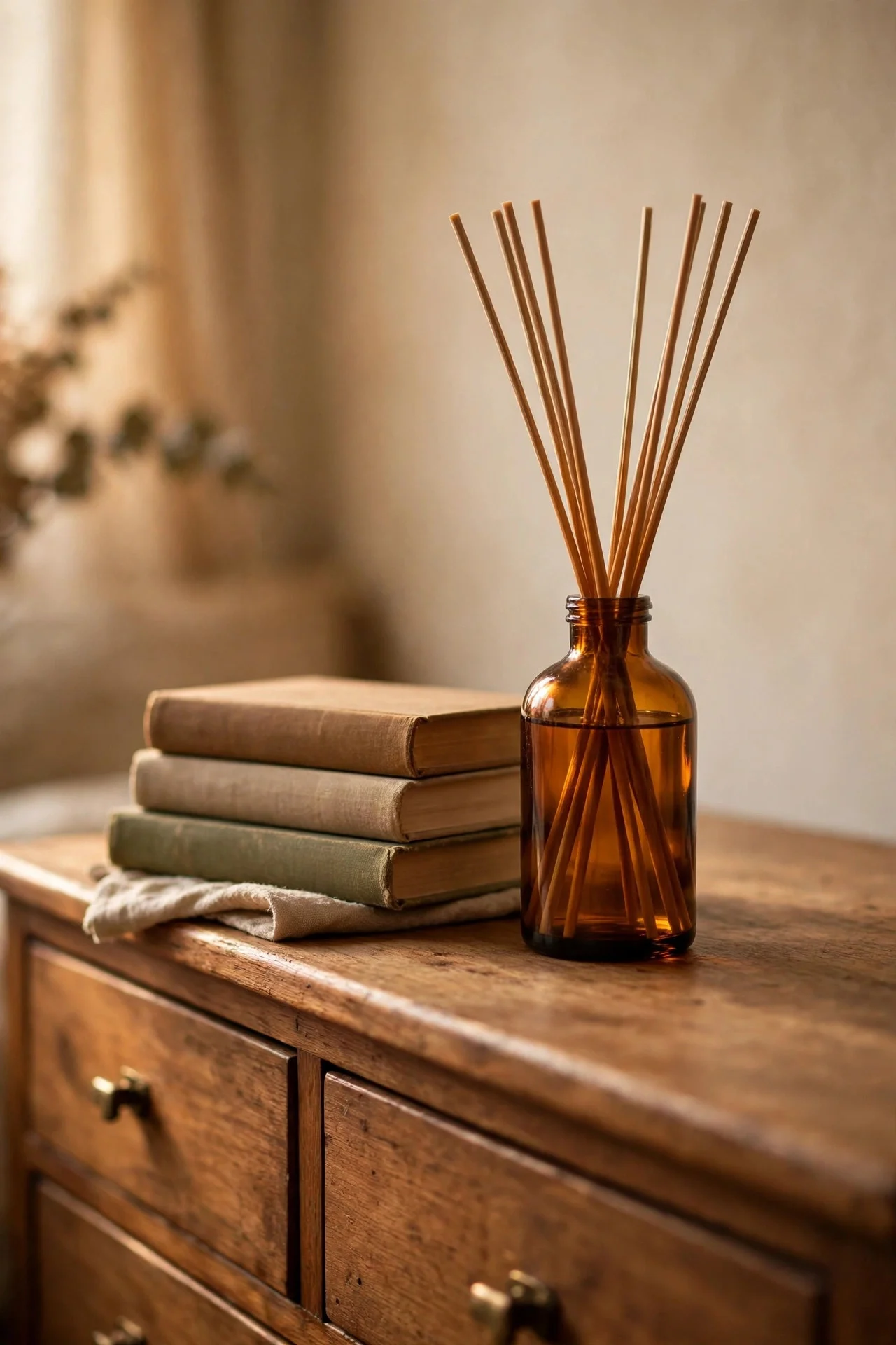 Fall-scented reed diffuser on a dresser