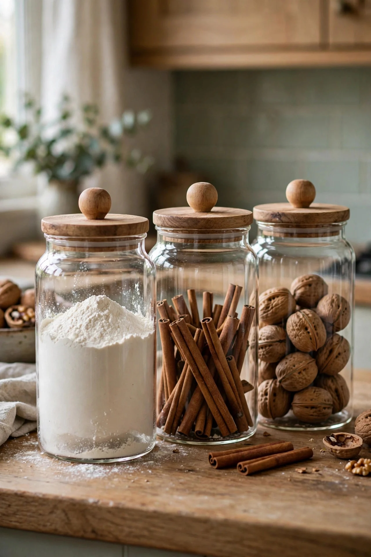 Fall baking display in glass canisters