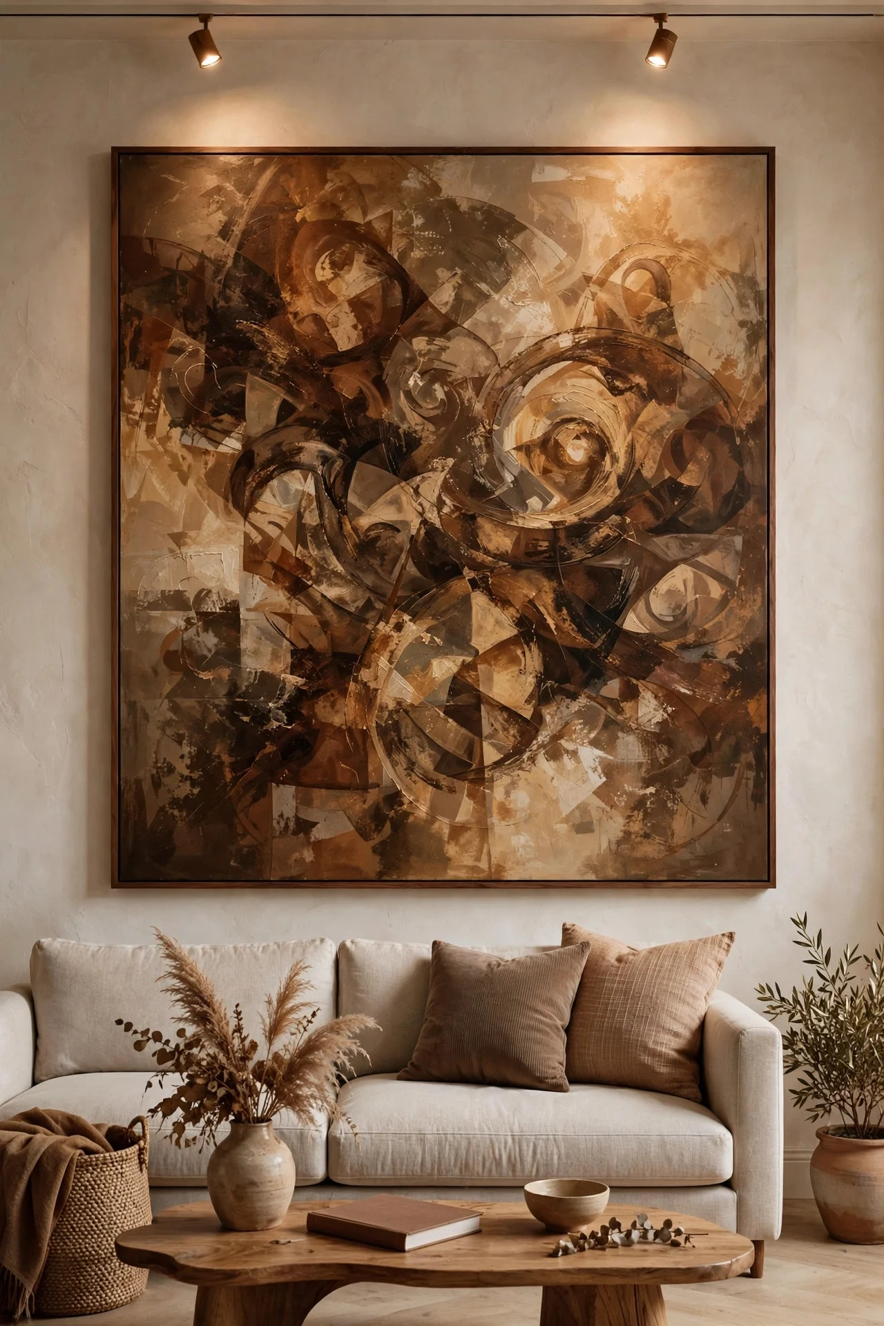 Sepia abstract art above a sofa