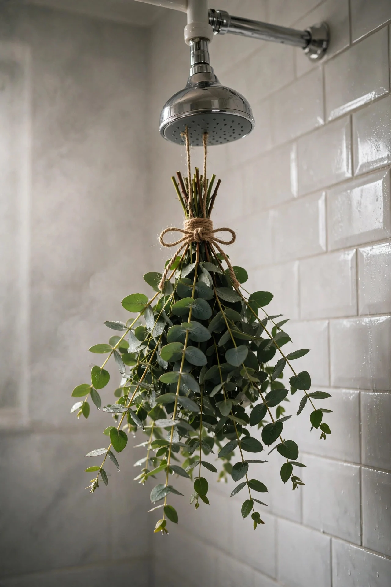 Eucalyptus bundle hanging from a showerhead