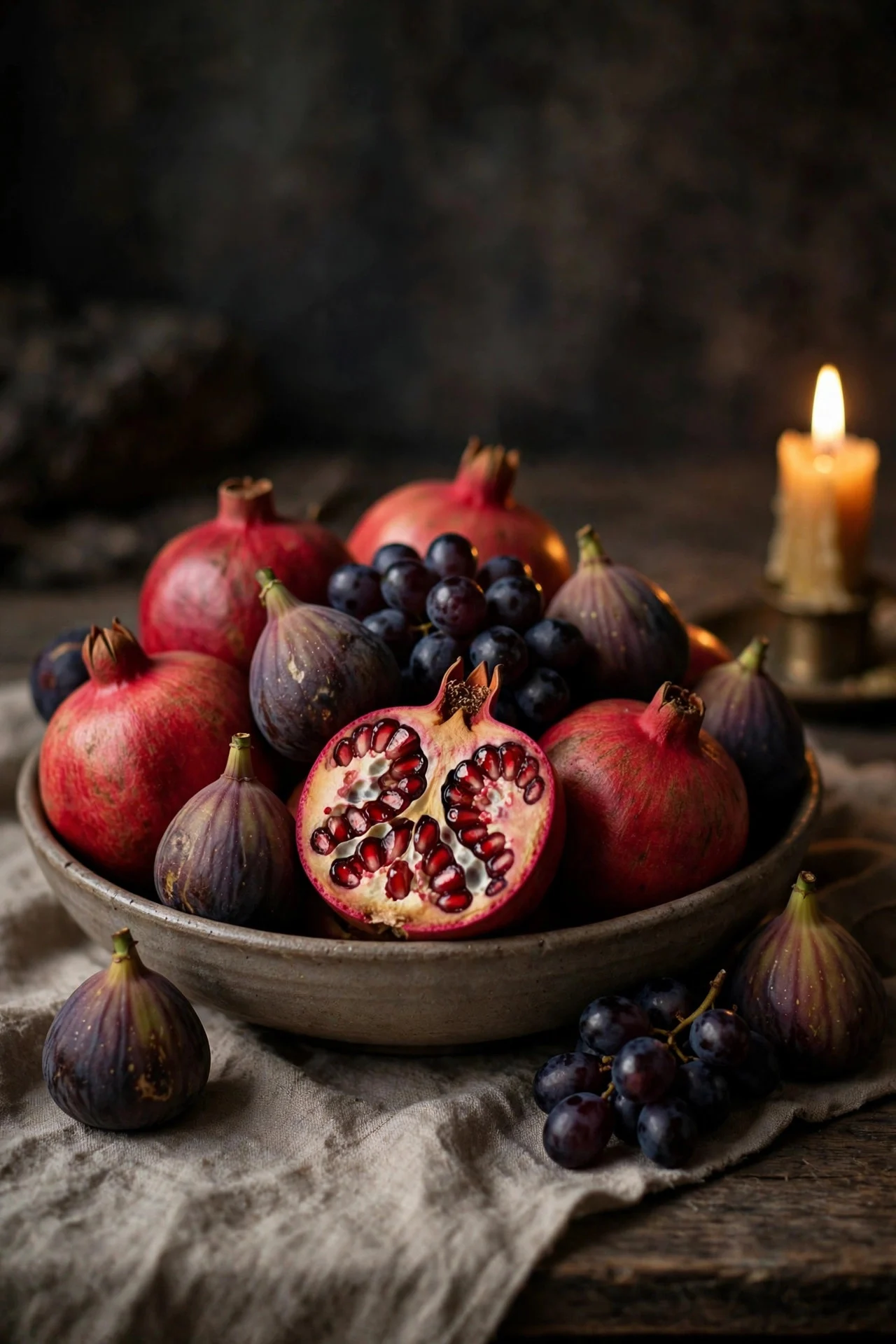 Jewel-toned pomegranate and fig centerpiece