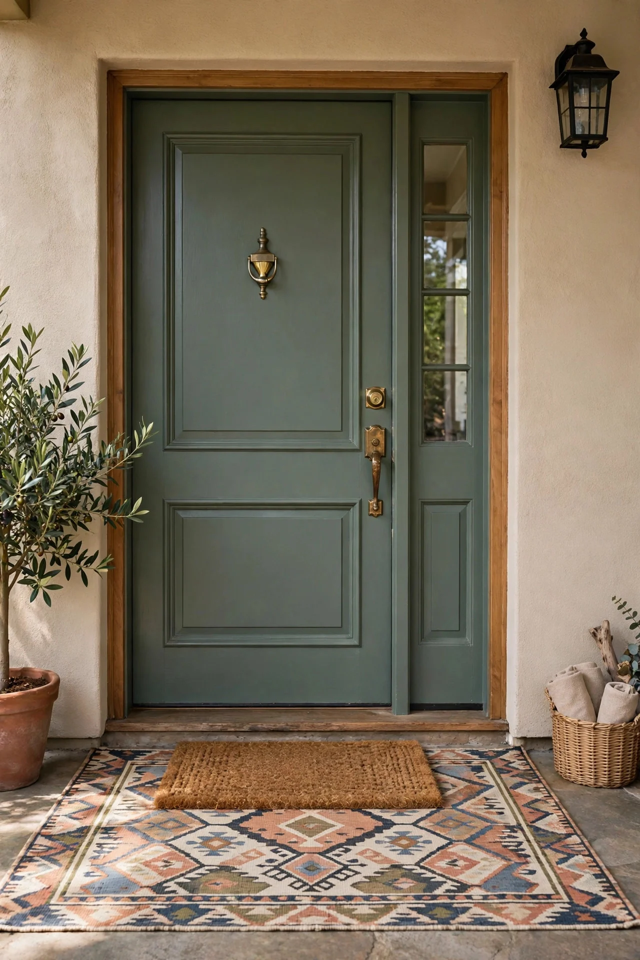 Layered rugs at a fall entryway door