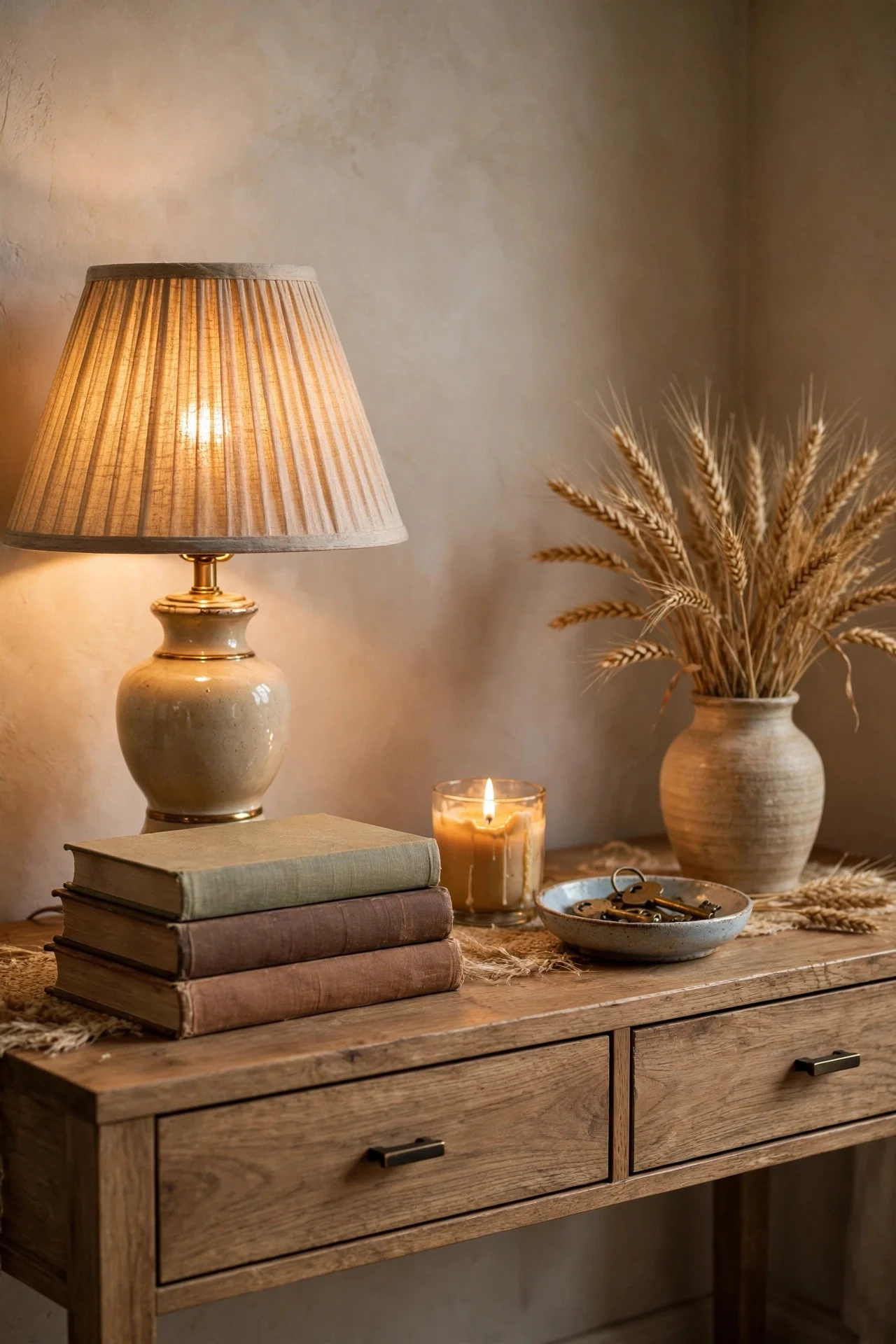 Fall-styled console table in an entryway