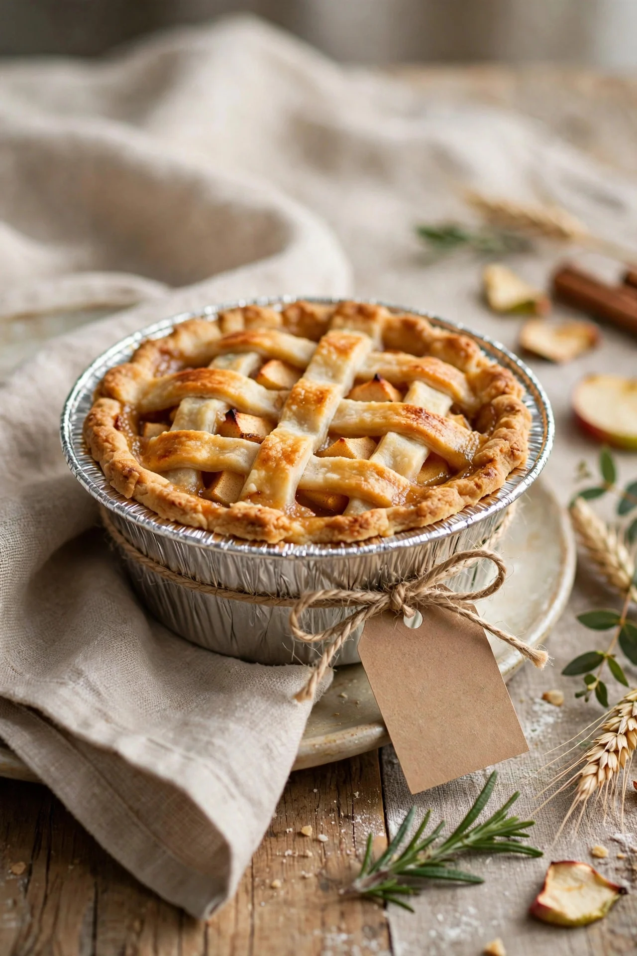 Mini pie favor at a Thanksgiving place setting