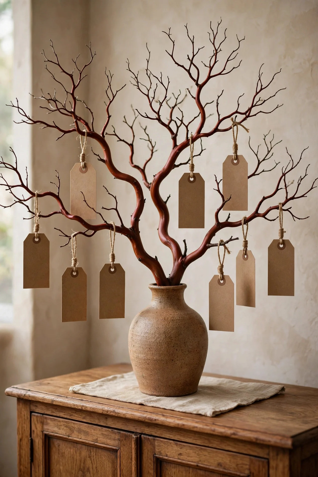 Thankful tree branch with hanging gratitude tags