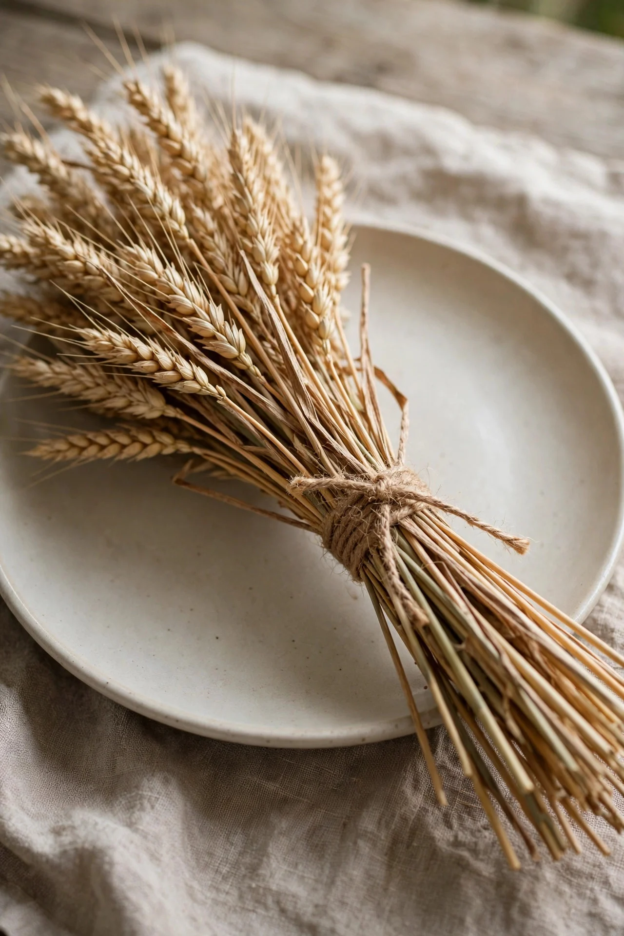 Wheat sheaf bundle on a Thanksgiving dinner plate
